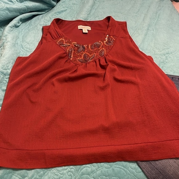 Coldwater Creek Women's L 14‎ Beaded Sequins Burgundy Sleeveless Tank Top Blind - Picture 13 of 15
